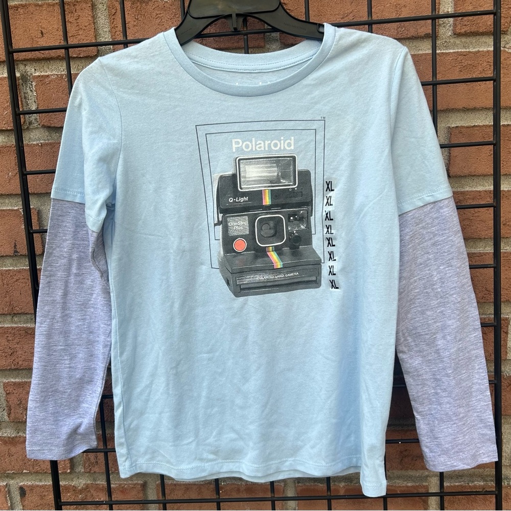 Polaroid Light Blue and Gray Camera Graphic Shirt